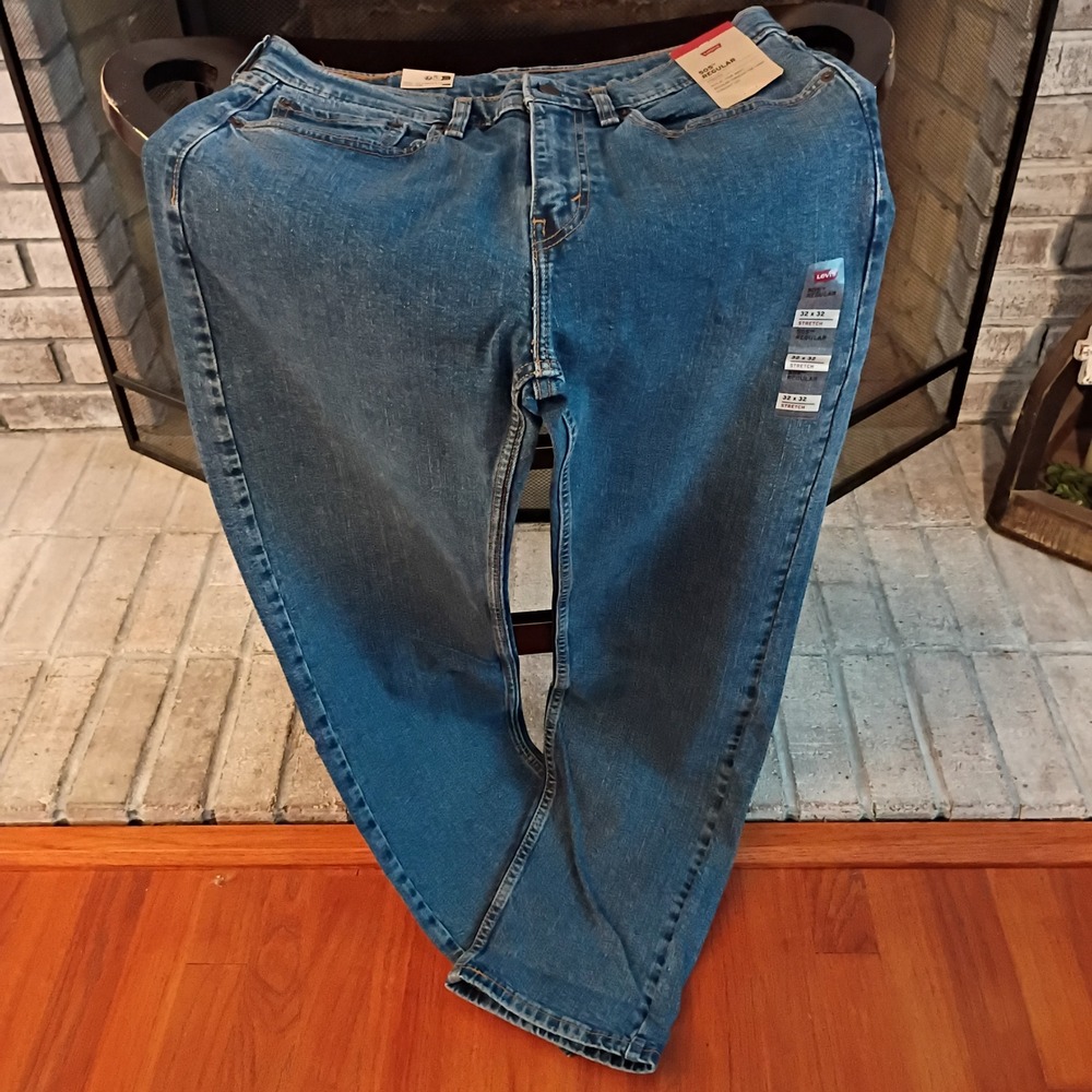 Levis 505 Regular Fit Stretch Jeans Mens 32x32 Medium Wash Blue